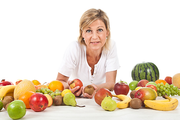 Image showing Fruits and blond cute woman