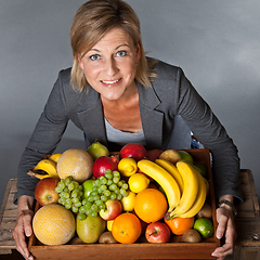 Image showing Fruits and blond cute woman