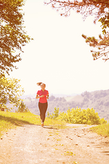 Image showing young woman jogging on sunny day at nature