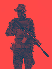 Image showing soldier red duotone