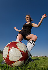 Image showing Female soccer kick