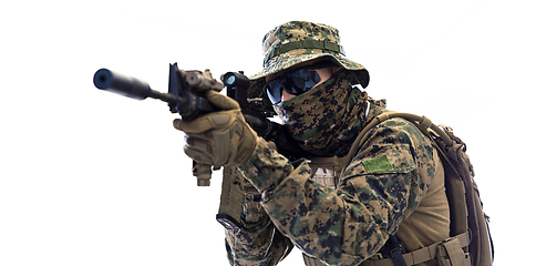 Image showing soldier aiming white background