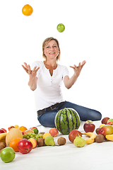 Image showing Fruits and blond cute woman