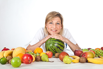 Image showing Fruits and blond cute woman