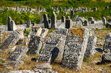 Image showing Old tombstones at the ancient Jewish cemetery in Vadul liu Rascov in Moldova