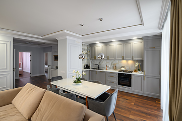 Image showing Grey luxury studio kitchen designed in modern style