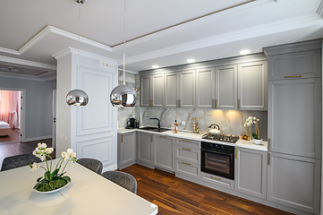 Image showing Grey luxury studio kitchen designed in modern style