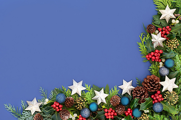 Image showing Christmas Border Composition with Baubles and Flora