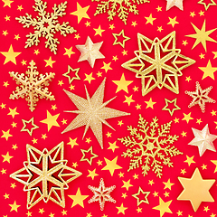 Image showing Gold Star and Snowflake Christmas Background