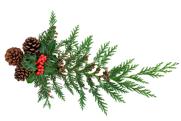 Image showing Natural Winter Greenery with Holly Cedar & Pine Cones