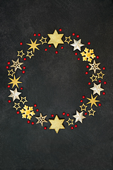 Image showing Christmas Gold Snowflake and Star Wreath