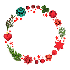 Image showing Christmas Wreath with Baubles Stars and Greenery