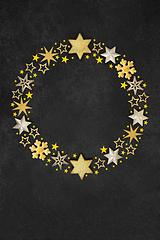 Image showing Abstract Christmas Gold Star and Snowflake Wreath