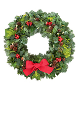 Image showing Christmas Spruce Fir Wreath with Winter Greenery