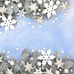 Image showing Abstract Christmas Snowflake Star and Snow Border 