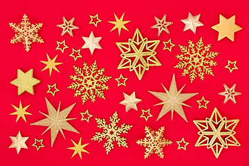 Image showing Christmas Gold Snowflake and Star Background