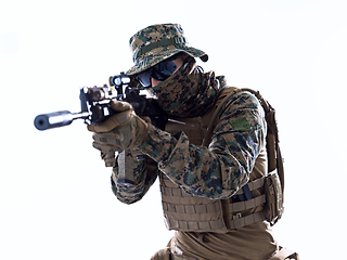 Image showing soldier aiming white background