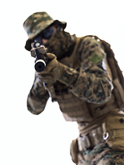 Image showing soldier aiming white background