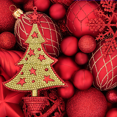 Image showing Festive Christmas Tree and Red Bauble Decorations