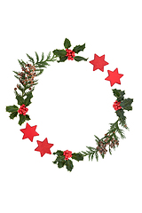 Image showing Christmas Wreath with Cedar Holly and Stars