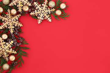 Image showing Christmas Background Border with Snowflake and Ball Baubles