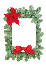 Image showing Poinsettia Flower Background Border with Fir