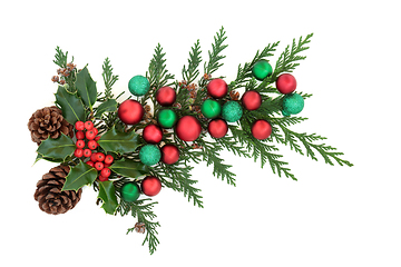 Image showing Christmas Decoration with Baubles and Greenery