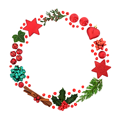 Image showing Christmas Wreath with Greenery and Decorations 