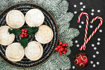 Image showing Christmas Mince Pies and Candy Canes