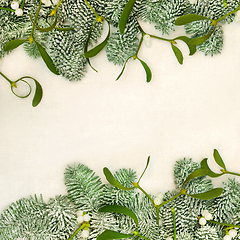 Image showing Traditional Fir and Mistletoe Winter Greenery Border 