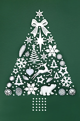 Image showing Abstract Christmas Tree with Snowflakes and Baubles 