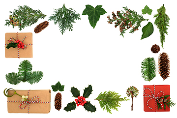 Image showing Christmas Border with Eco Friendly Gift Boxes and Flora