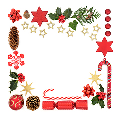 Image showing Christmas Border with Winter Greenery and Baubles