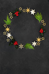 Image showing Christmas Flora and Star Wreath Decoration