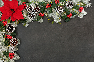 Image showing Thanksgiving Poinsettia Flower Border and Winter Greenery