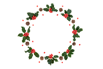 Image showing Christmas Holly Berry & Pine Cone Wreath 