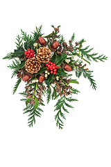 Image showing Christmas Decorative Display with Holly and Winter Flora 