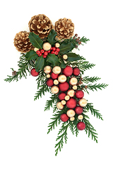 Image showing Christmas Festive Bauble Decoration and Greenery 