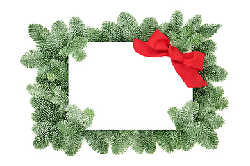 Image showing Christmas Border with Spruce Fir and Red Bow