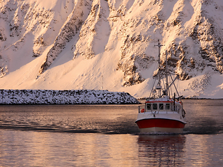 Image showing Return of a Fishing Boat, Honningsvag, Mageroya, Norway