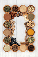 Image showing Stress Relieving Adaptogen Herbs Health Food Border