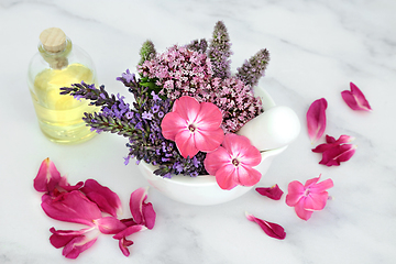 Image showing Natural Herbal Medicine with Herbs and Flowers