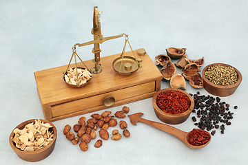 Image showing Chinese Herbal Medicine with Apothecary Scales