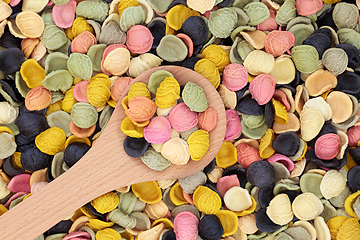 Image showing Rainbow Pasta in a Wooden Spoon