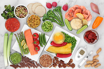 Image showing Blood Sugar Monitoring Equipment and Low Glycemic Food 