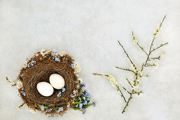 Image showing Symbols of Spring with Nest and Blossom