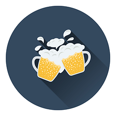 Image showing Two clinking beer mugs with fly off foam icon