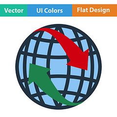 Image showing Flat design icon of Globe with arrows