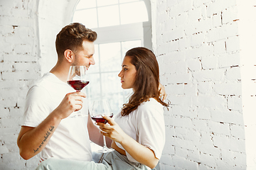 Image showing Young couple moved to a new house or apartment