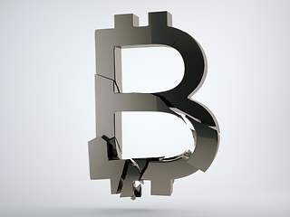 Image showing Black bitcoin symbol shattered and broken